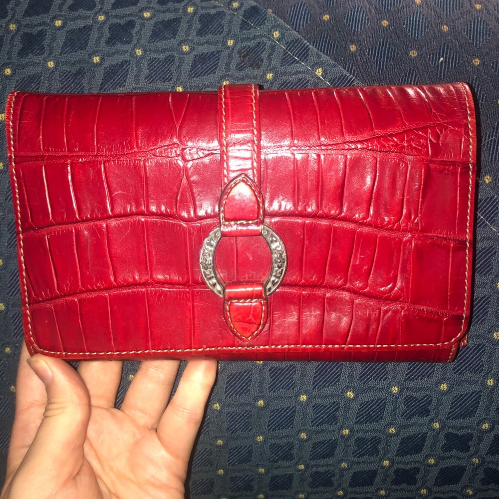 Brighton red leather croc style big wallet silver
